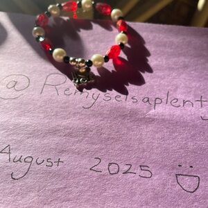 Red and White Handmade Beaded Bracelet